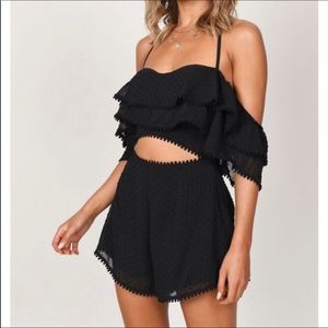 Tobi off shoulder halter romper w/cutout